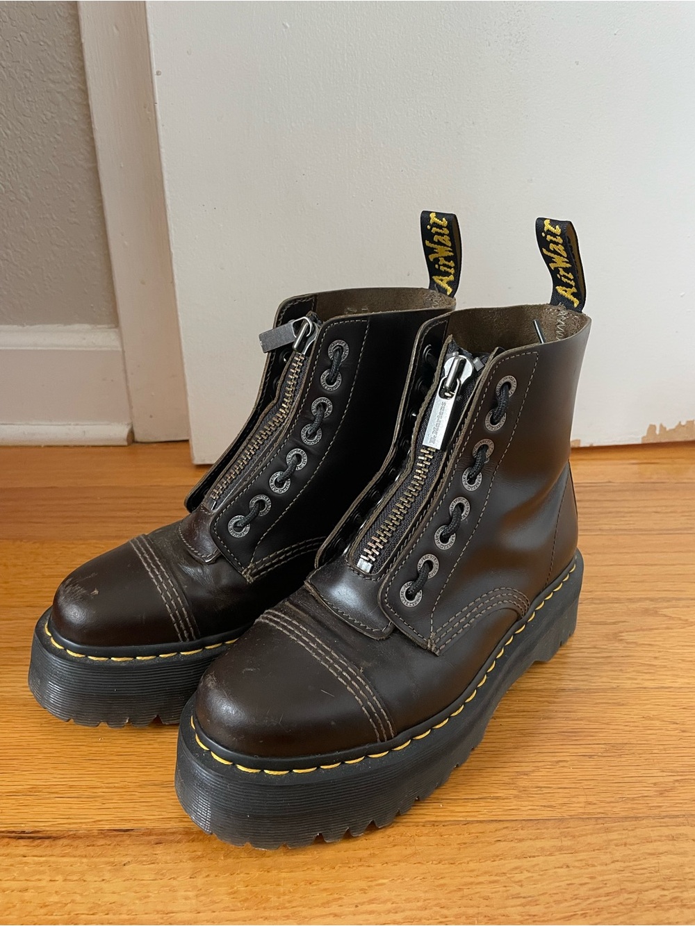 Dr. Martens Sinclair Brown Leather Platform Zip Boots